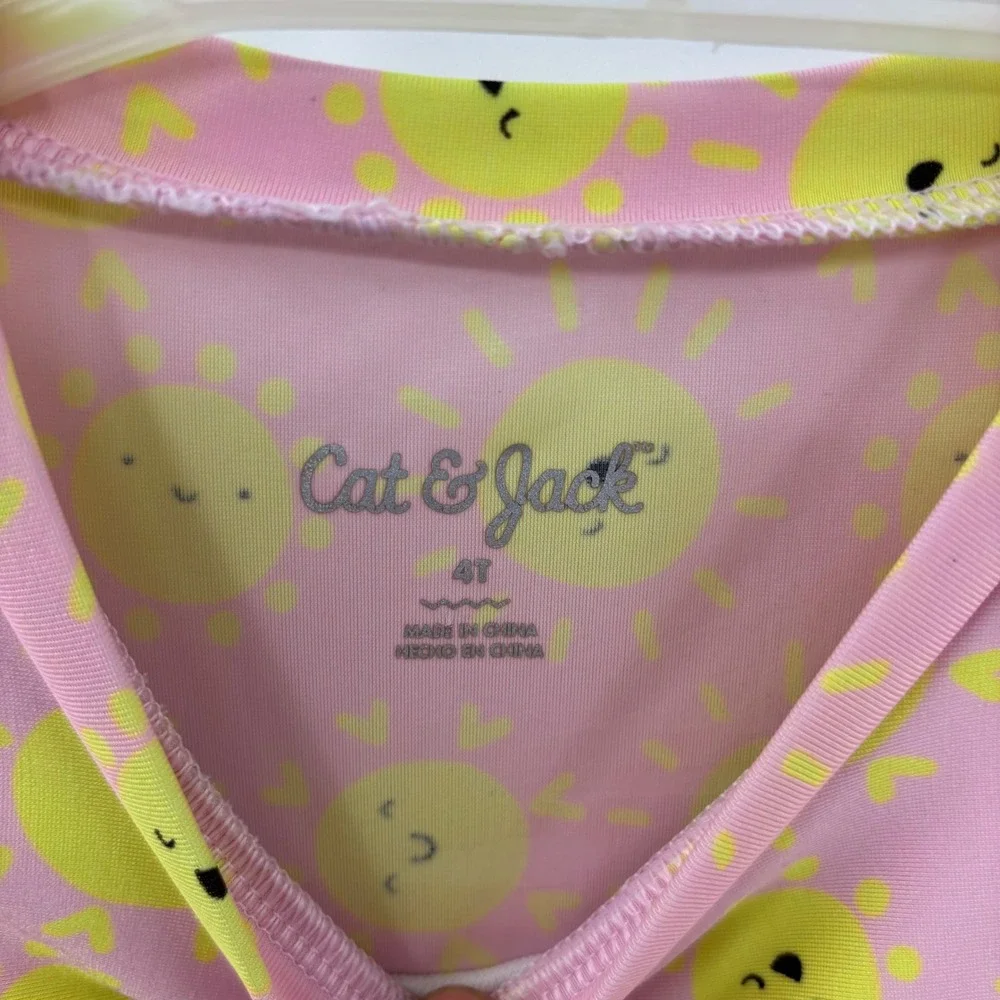 Cat & Jack Swimsuit Toddler Girls 4T Pink Sun Print Ruffle Swim Dress Summer
